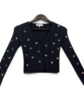 Willow & Wind Black Floral Embroidered Cardigan – Size XS